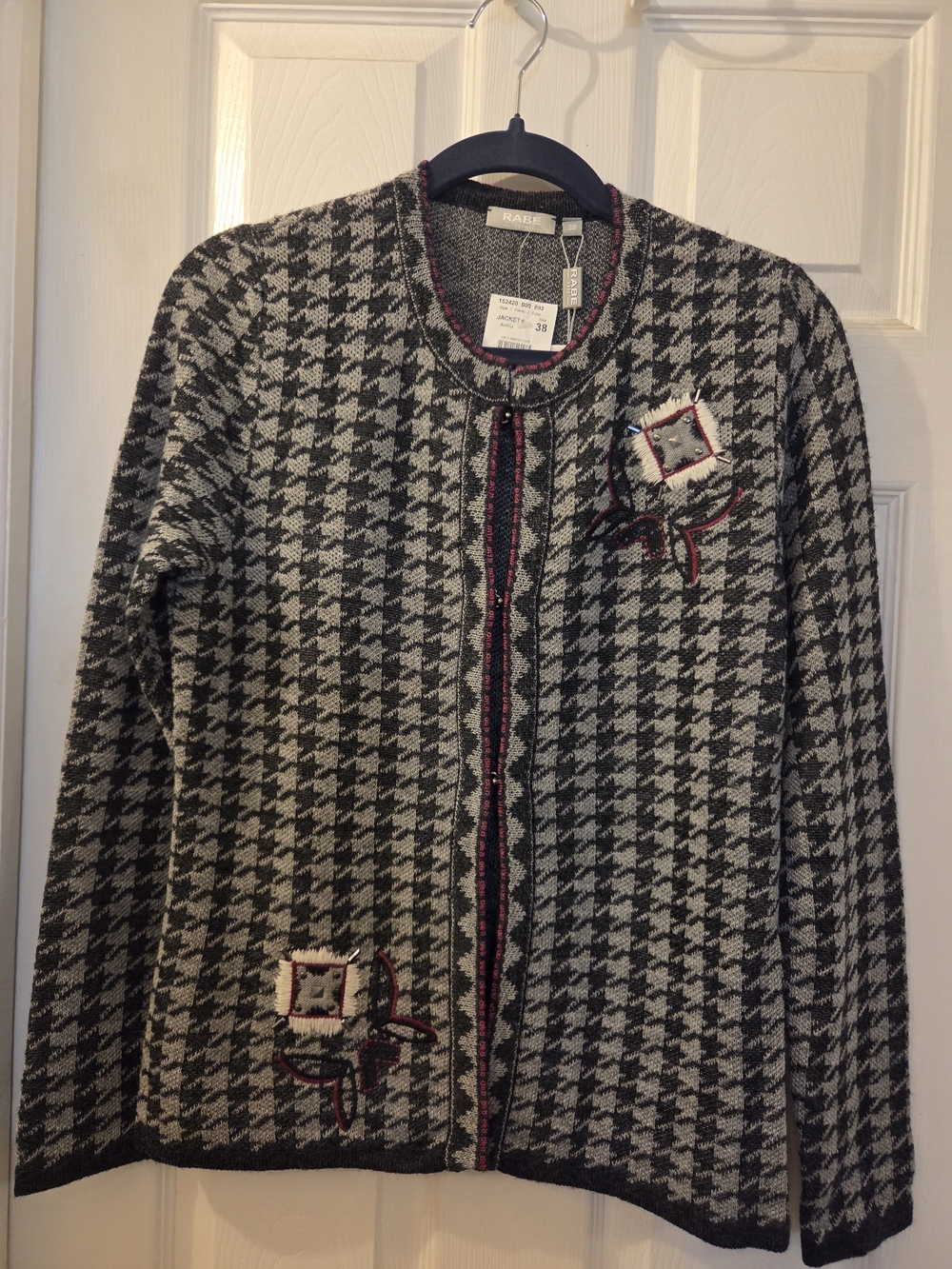 Rabe Houndstooth Knit Cardigan Jacket in Black & Cream